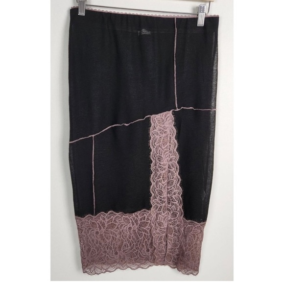 FREE PEOPLE NWOT SLIP SKIRT BLACK SHEER PLUM TRIM SZ SMALL - Picture 4 of 4